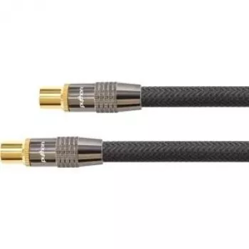 SAT antenas kabelis, IEC/koaksiālais spraudnis un ligzda, zelta pārklājums, ekranējuma pakāpe 120 db, 75 omi, neilona pinums melns, 30m, PYTHON® sērija (GC-M2020)
