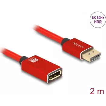 DeLOCK DisplayPort pagarinātāja kabelis 8K 60 Hz 2 m sarkans metāla bez fiksatora