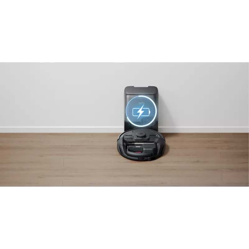Eufy E20 Melns robota putekļsūcējs — apaļš, putekļu maisu bāzes stacija, 150 min darbības laiks, 35 cm diametrs
