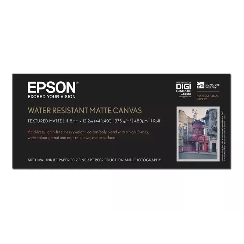 Epson ūdensizturīgs matēts audekla rullis, 44 collas x 12,2 m, 375 g/m²