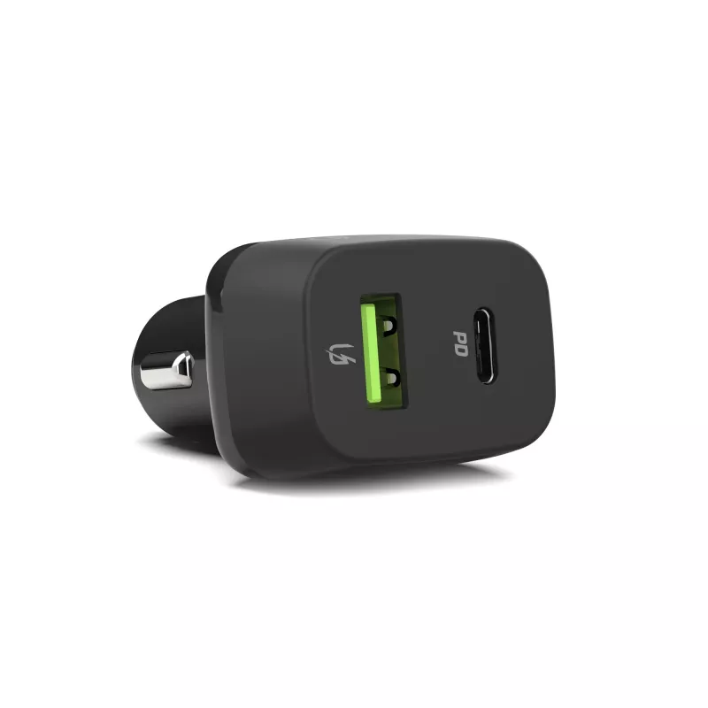 Automašīnas mobilās ierīces lādētājs zaļa Cell CAD33, 42 W, USB-C PD + USB-A QC3.0, 12/24 V ieeja, 5–12 V izeja