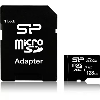 MicroSDXC zibatmiņas karte Silicon Power 128 GB UHS‑I (Class 10, U1), 85 MB/s, melna, ar SD adapteri