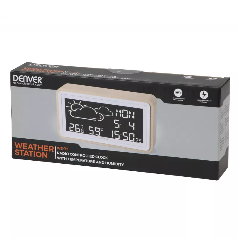 Digitālā meteoroloģiskā stacija Denver WS-72 Wood LCD DC/Baterija