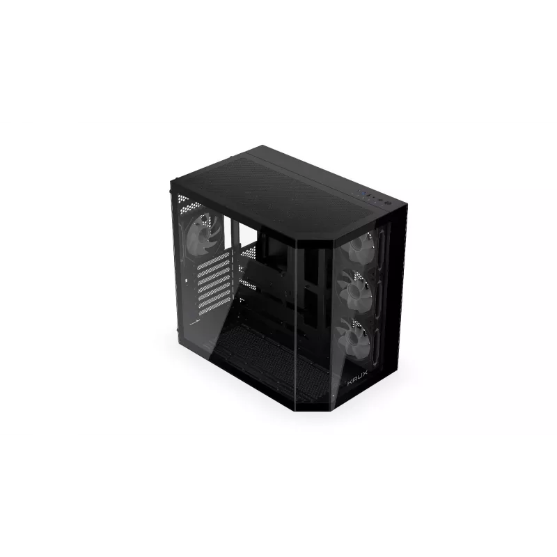 Datora torņa korpuss KRUX Empero KRXD010, ATX, melns — atbalsta GPU līdz 420 mm, CPU dzesētājus līdz 155 mm, 2x 3,5 collu + 3x 2,5 collu nodalījumi
