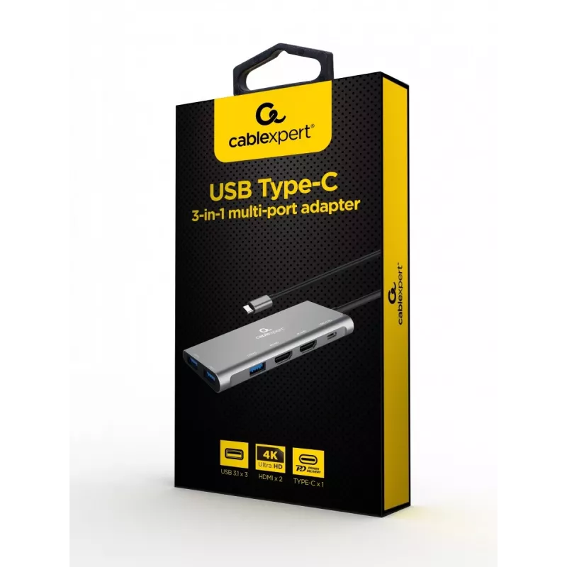 Gembird A-CM-COMBO3-03 USB Type-C 3-in-1 daudzportu adapteris (Hub + HDMI + PD)