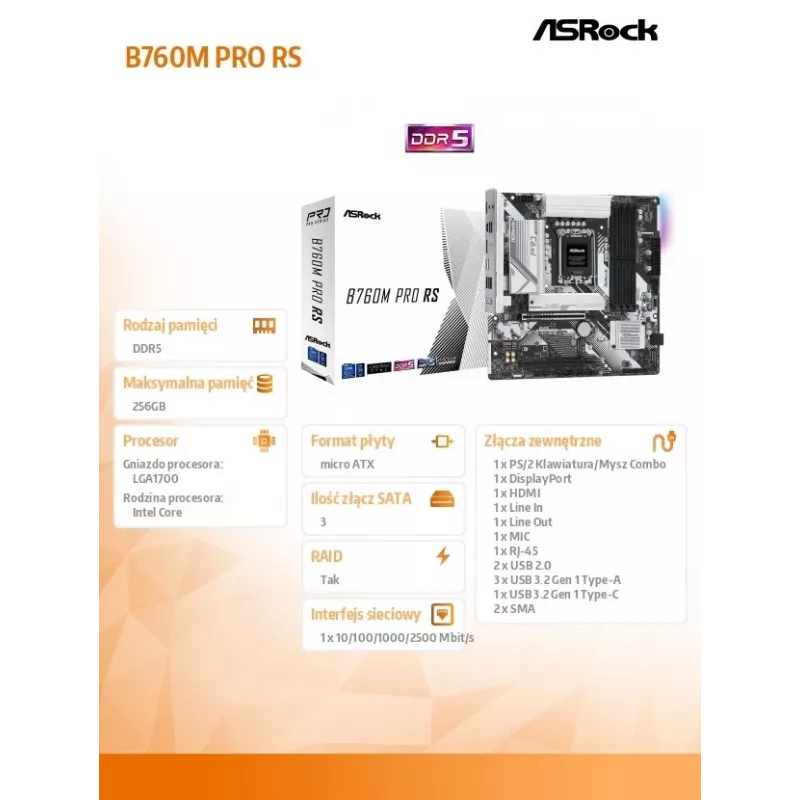 ASRock B760M Pro RS DDR5 Micro-ATX mātesplate