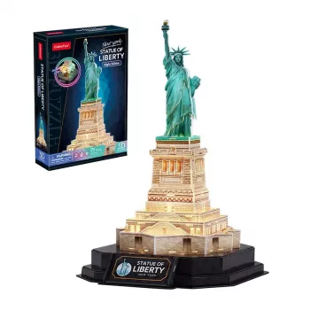 3D Puzzle CubicFun 306-L536H LED Statue of Liberty Night Edition — modeļu komplekts ar LED apgaismojumu