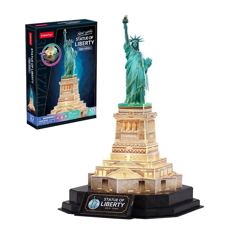3D Puzzle CubicFun 306-L536H LED Statue of Liberty Night Edition — modeļu komplekts ar LED apgaismojumu