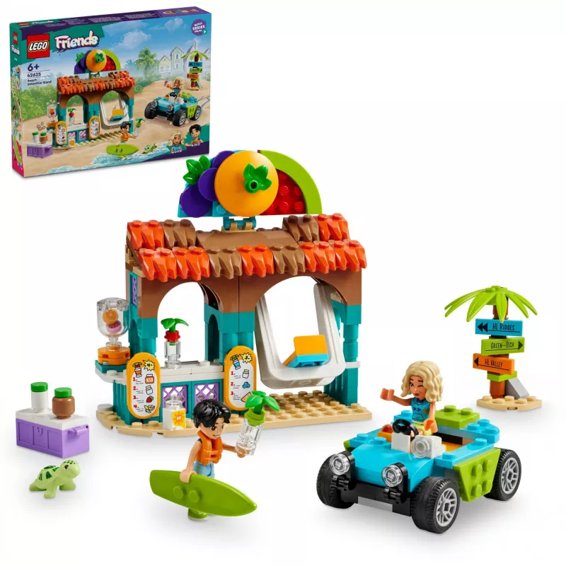 LEGO Friends pludmales smūtiju stends – bērnu rotaļu ēdiena komplekts, dāvanu ideja meitenēm un zēniem vecumā no 6 gadiem ar 2 mini lellēm, bruņurupuča figūriņu un a