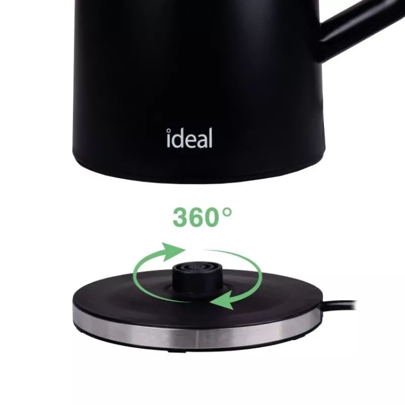 IDEAL tējkanna 1,7 l, tērauda korpuss, jauda 1500 W, melna