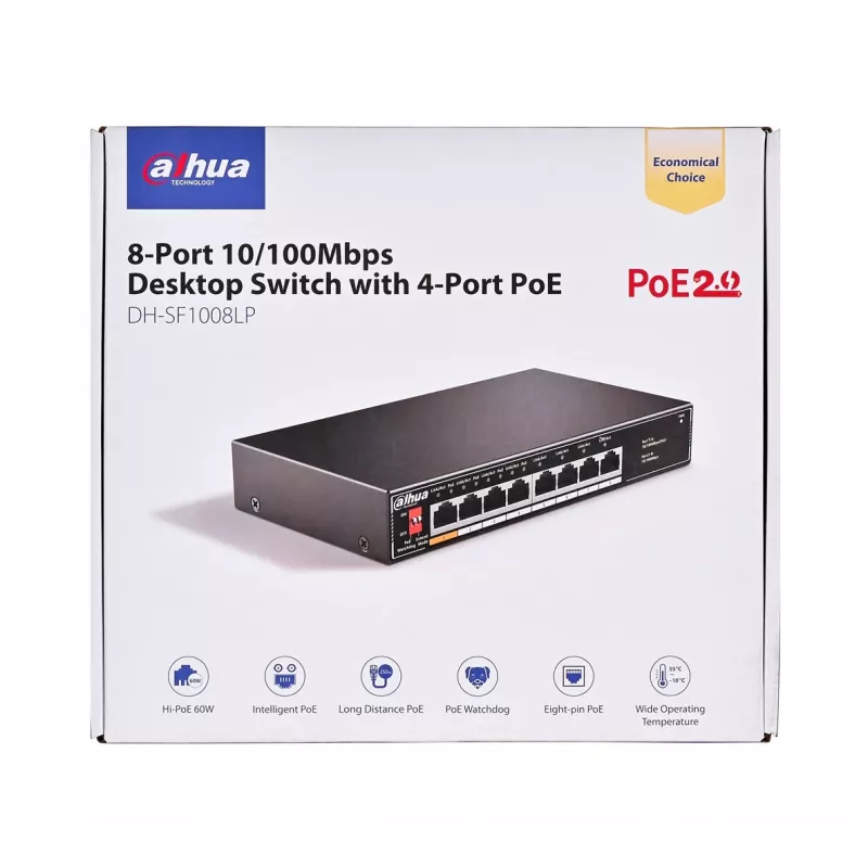 Dahua Technology PoE SF1008LP nevadāms L2 Fast Ethernet (10/100) barošana caur Ethernet (PoE) melns