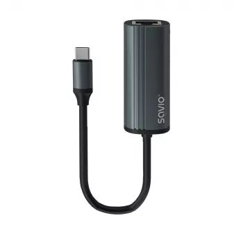 SAVIO Adapter USB-C 3.1 Gen.1 (M) uz RJ-45 Gigabit Ethernet (F), 1000 Mbps, AK-56, pelēks