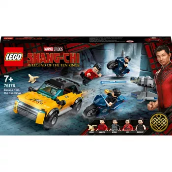 LEGO komplekts Marvel Escape from the Ten Rings 76176 ar minifigūrām un transportlīdzekļiem