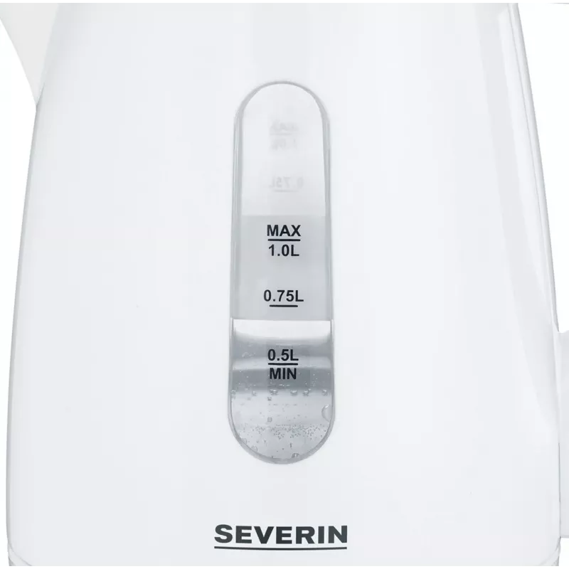 Elektriskā tējkanna SEVERIN 1 L 2200 W balta — bezvada, 360° pamatne, slēpts sildelements