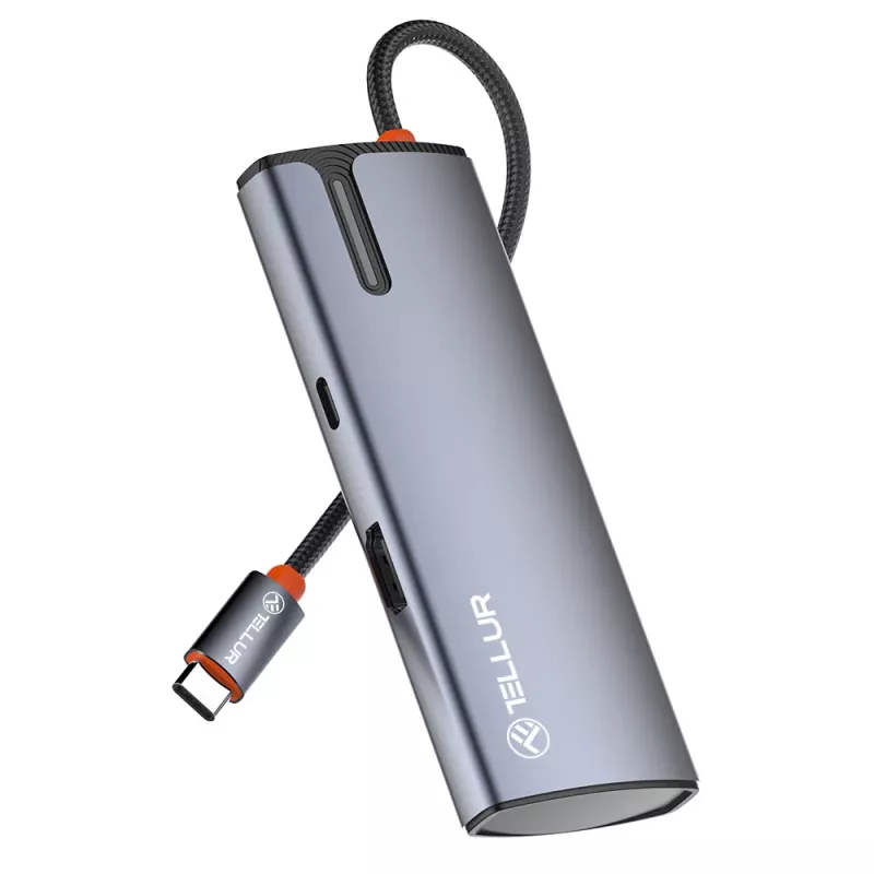 USB-C centrmezgls Tellur TLL321061 ar PD 3.0 100W, HDMI izeju un 3× USB 3.0 portiem