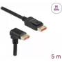 DisplayPort kabelis DeLOCK 8K 60 Hz 5 m vīrišķais taisnais uz vīrišķo 90° lejup vērstu leņķveida