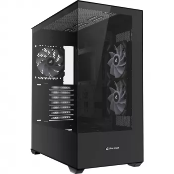 PC korpuss Sharkoon SK6 ARGB Tower ATX melns — mid-tower ATX, ARGB apgaismojums, rūdīta stikla sānu panelis