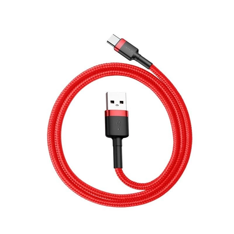 USB 2.0 A uz USB-C vads Baseus CATKLF-B09 1 m QC3.0 neilona pīta sarkana, ātra uzlāde un datu sinhronizācija