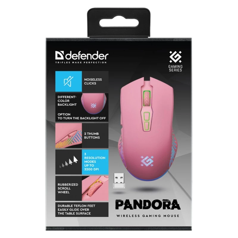 Bezvadu spēļu pele DEFENDER P ANDORA PINK interfeiss