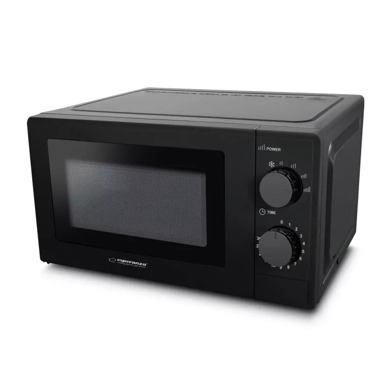Solo mikroviļņu krāsns ESPERANZA ESTOFADO — 20 L, 700 W, 5 jaudas līmeņi, 24,5 cm grozāmais šķīvis, melna