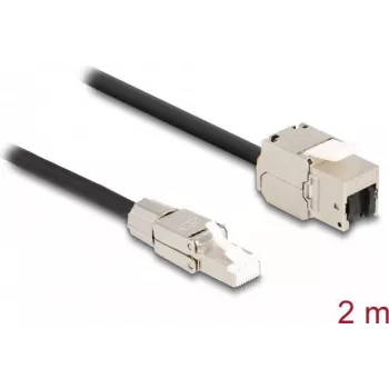 DeLOCK kabelis ar RJ45 spraudni, uzstādāms laukā, uz Keystone moduli RJ45 ligzda Cat.6A 2 m