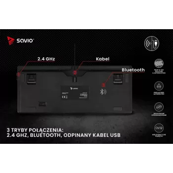 Savio Phenix SAVGK-RED spēļu tastatūra USB RF bezvadu Bluetooth QWERTY