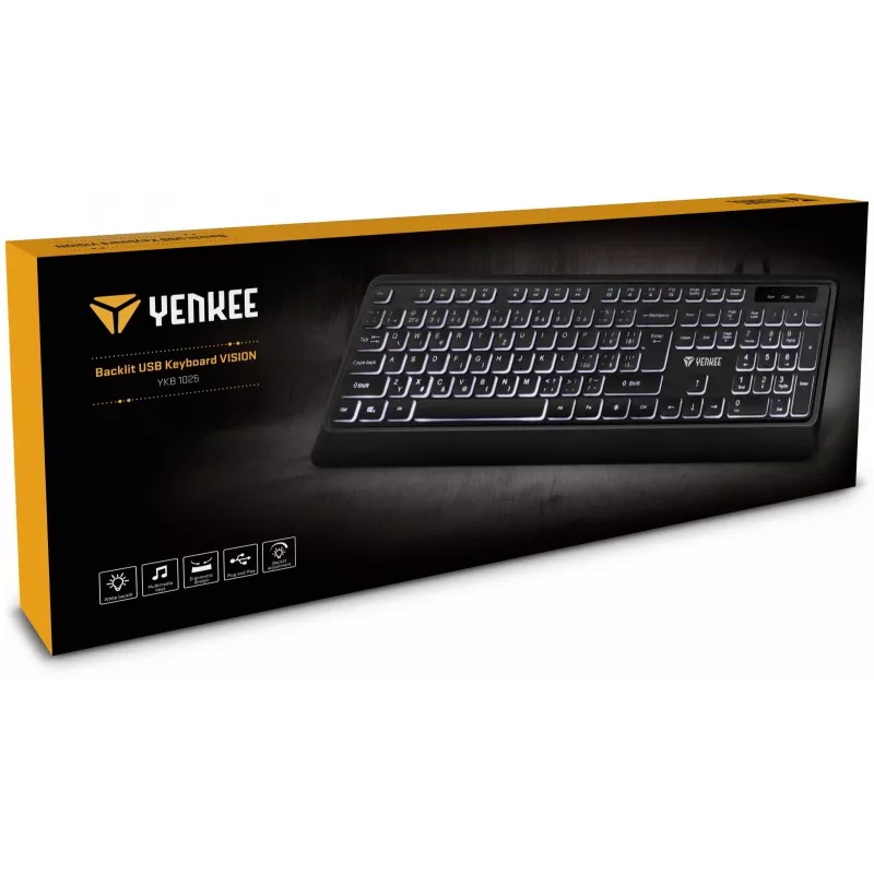 Klusā USB tastatūra ar fona apgaismojumu un zemiem taustiņiem