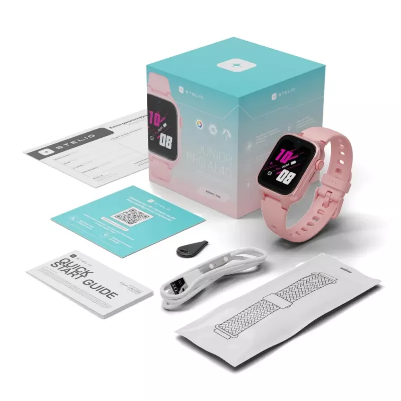 Viedpulkstenis Stelio Junior Pro AI 4G ST-SWJ102-PK — bērnu 4G pulkstenis, rozā