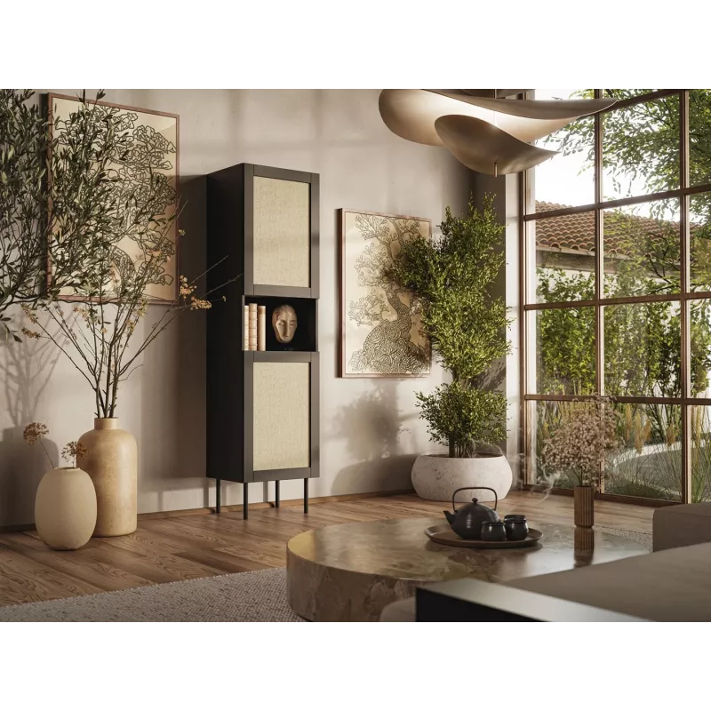 Glabāšanas skapis cama meble JUTA 50×39,5×190 cm, stāvošs pie sienas, melns ar linol calabria apdari