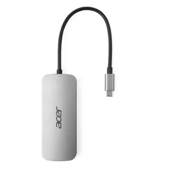 7-in-1 USB-C Dongle Acer — USB 3.2 Gen 1 Type-C, 3x USB-A, HDMI, SD/microSD, 100 W PD, Sudraba krāsa