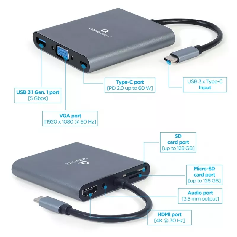 Gembird a-CM-COMBO6-01 Laptop dokstacija/portu replikators USB 3.2 Gen 1 (3.1 collu)