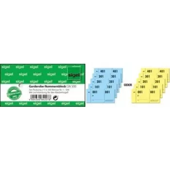 Numuru bloks Sigel GN500 1–500, B izmērs 105 x A 50 mm ar caurumu štancēšanu pakaramajiem
