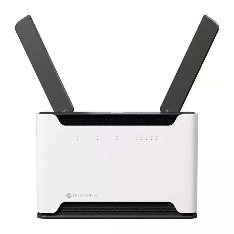 Bezvadu maršrutētājs MikroTik Chateau PRO ax — divjoslu 2,4/5 GHz, 3548 Mbit/s, PoE, 5x LAN, 2 ārējās antenas, pelēks/balts