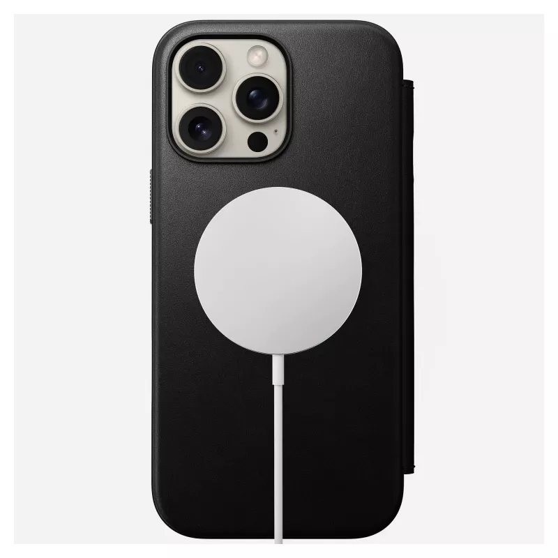 Folio telefona maciņš Nomad NM01675785 Apple tālruņiem, der ekrāniem līdz 17,5 cm (6,9 collas), melns, 3 karšu kabatiņas, galda statīvs