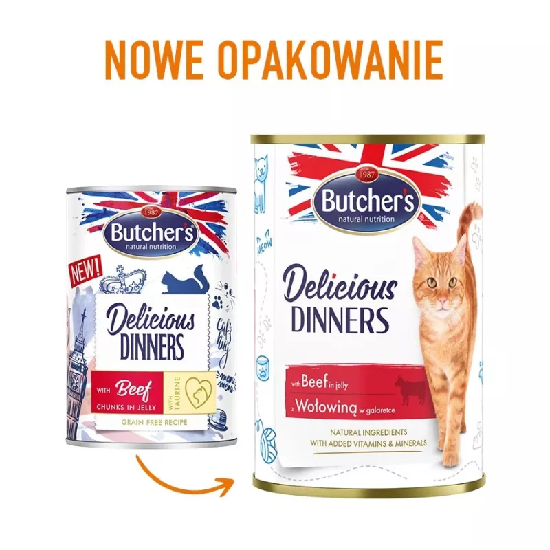 Mitrā kaķu barība butcher's Delicious Dinners 400 g — Liellopu gaļa, bez graudiem, pieaugušiem kaķiem