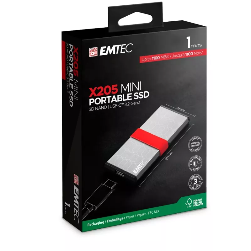 Emtec X205 Mini 1 TB USB Type-C USB 3.2 Gen 2x2 Sudraba
