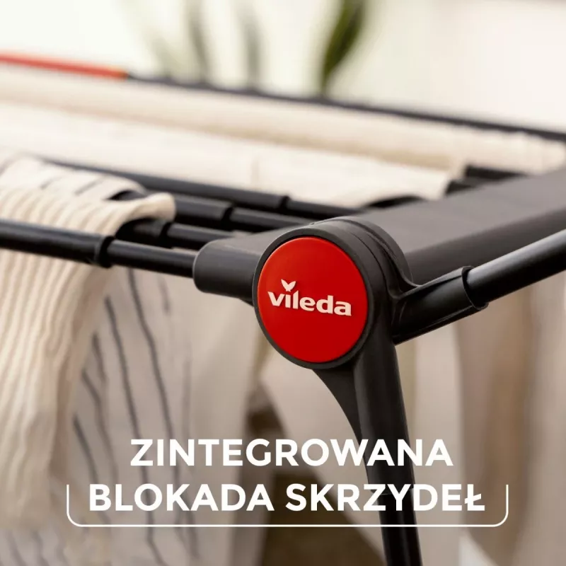 Veļas žāvētājs VILEDA Infinity Flex Ultimate Teleskopisks — melns, pārklāts alumīnijs, 30 m žāvēšanas telpas, salokāms, ritentiņi