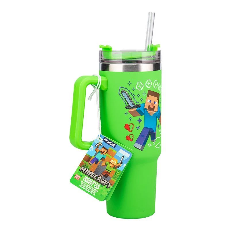 Paladone Minecraft zaļā 900ml izolētā krūze ar salmiņu