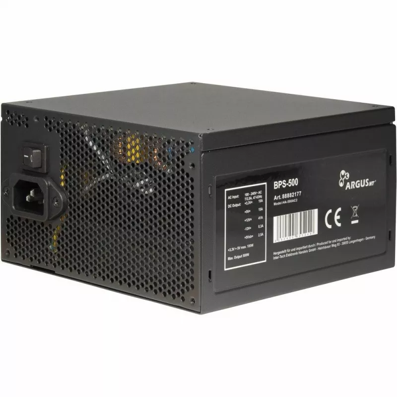 Inter-Tech ArgusNT BPS-500 barošanas bloks 500 W 20+4 pin ATX ATX Melns