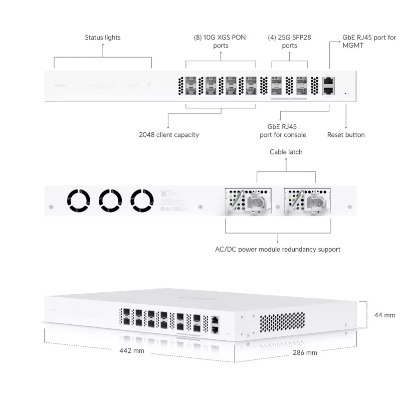 Pārvaldāmais slēdzis Ubiquiti UISP-FIBER-OLT-XGS 10 Gbit/s 1U