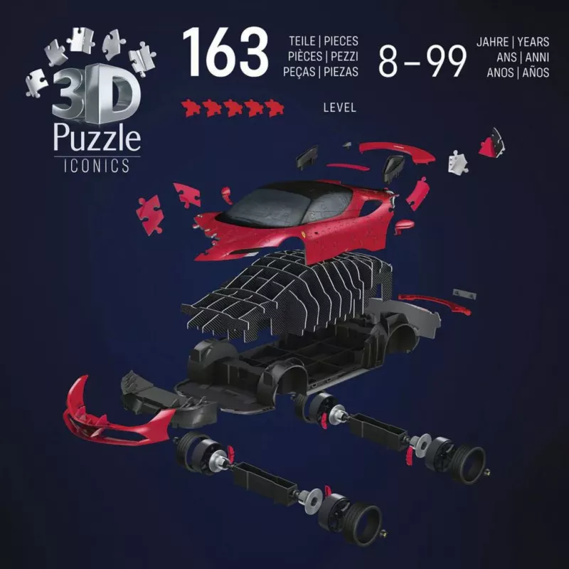 3D Puzzle Ravensburger Iconics Ferrari SF90 Stradale – kolekcionējama modeļa komplekts