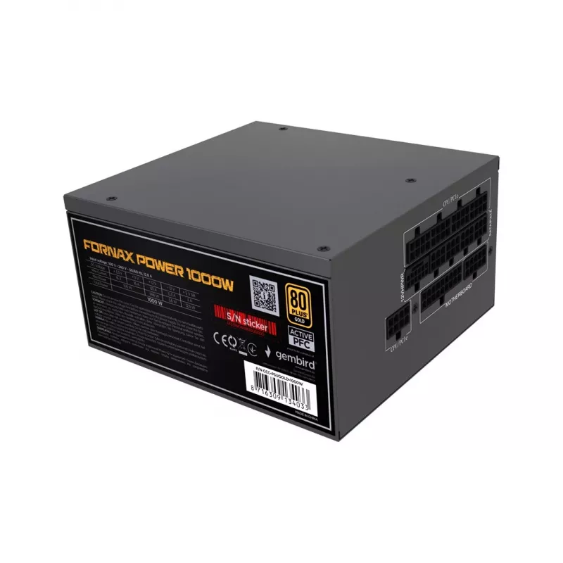 Gembird CCC-PSUGOLD-1000W Barošanas bloks Fornax Power 1000W aktīvais PFC 12cm ventilators 80+Gold