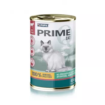 PUPIL Prime liellopu gaļas un aknu mērcē - slapjā kaķu barība - 400g