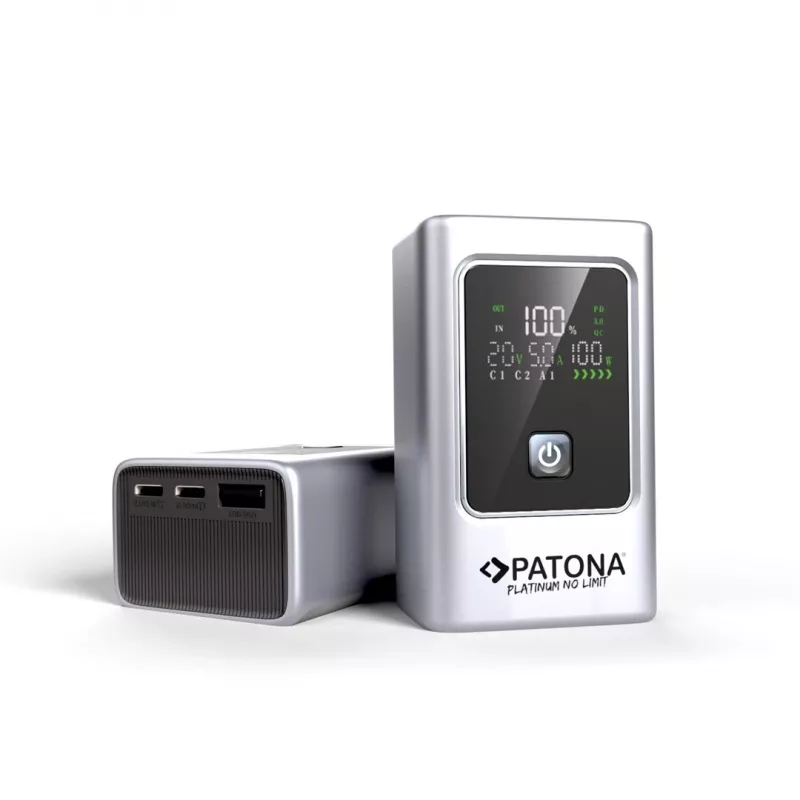 PATONA Platinum Powerbank Luxury One PD35 | 10000mAh | PD 35W | USB-C + USB-A Sudraba, Melna