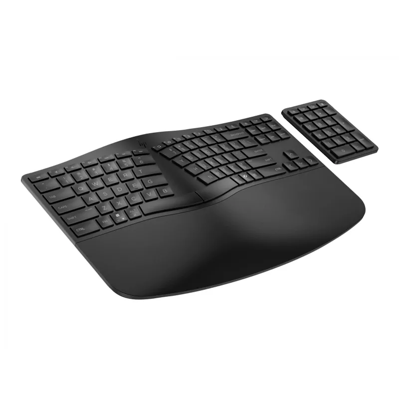 HP 960 ergonomiskā bezvadu tastatūra, pilna izmēra (100%), bezvadu, RF bezvadu + Bluetooth, membrānas, melna