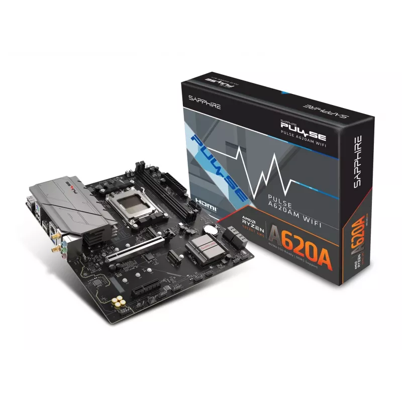 Mātesplate Sapphire PULSE A620AM (microATX) Socket AM5, AMD A620A, DDR5, 2x DIMM, 64 GB, 2x M.2, Gigabit LAN