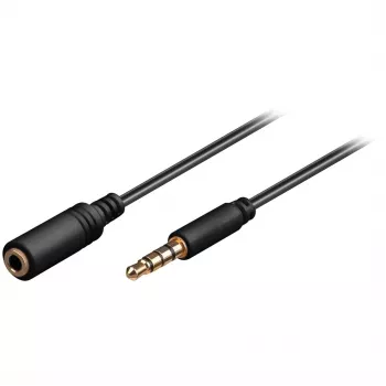 Wentronic Goobay 3,5 mm ligzdas pagarinātāja kabelis, melns, 1,5 m - 3,5 mm spraudnis (4 kontaktu, stereo) > 3,5 mm ligzda (4 kontaktu, stereo) (62478)