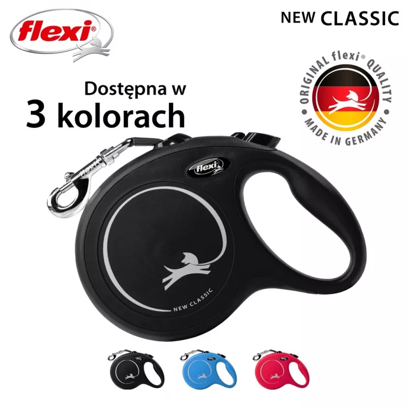 Ievelkamā suņu pavada Flexi New Classic L 5 m Melna – aukla, lielām šķirnēm (25–45 kg), maks. slodze 50 kg