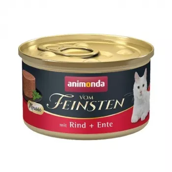 Mitrā kaķu barība animonda Vom Feinsten Mousse ar liellopu gaļu un pīli 85 g, olbaltumvielas 11%, tauki 7%, mitrums 78%