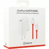 Strāvas adapteris ONEPLUS SUPERVOOC 120W divu pieslēgvietu vadu lādētājs, kopējā izejas jauda 120W, 1x USB-C + 1x USB-A, 100–240V, 145 g, balts